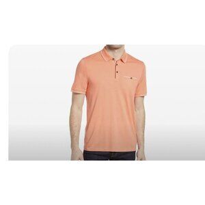 Ted Baker‎ Tortila Polo Orange Shirt with Birdseye Stripe Mens Size 6 US XXL